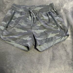 Athleta Gray and Green Athletic Shorts Lightweight Camouflage Design
